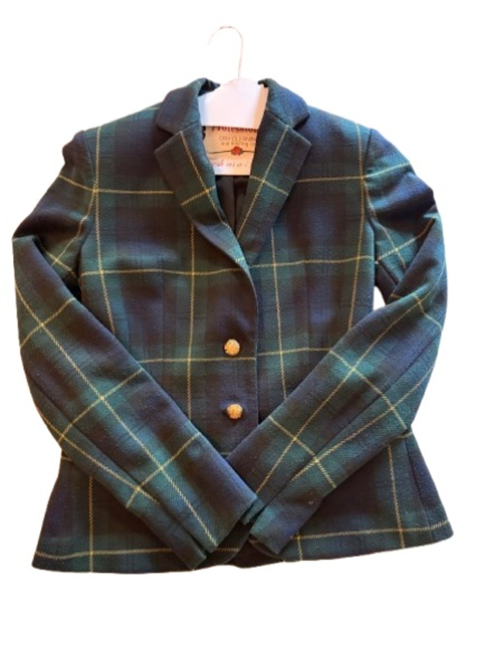 Lauren by Ralph Lauren Green Plaid Blazer with Gold Buttons - Green Label